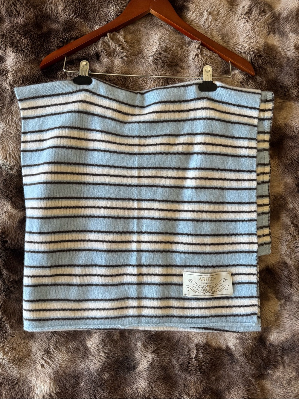 Aritzia Light Blue, White & Black Striped Wool Scarf